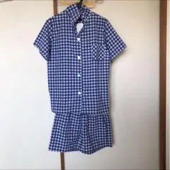 青と白のギンガムチェック柄ルームウェアセット