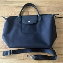Longchamp ロンシャン　ルプリアージュ　ネオ　黒　M ショルダー付