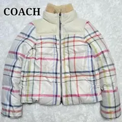 COACH ダウンジャケット ボア襟 マルチチェック 羊革 S/P 短丈