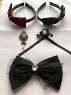 黒 赤 リボン ヘアアクセサリー セット