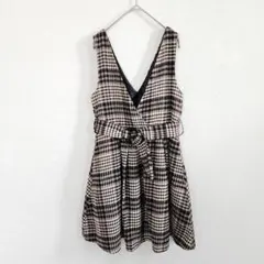 エムズエキサイト ベルト付 ジャンパースカート M チェック柄 フレア 秋冬