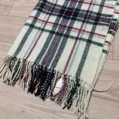 チェック柄ウールマフラー アイボリー