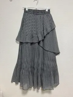 ギンガムチェック フリルロングスカート ほぼ未使用