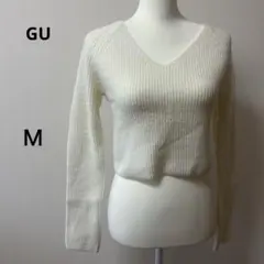 ジーユー　アイボリー Vネック リブ編み ニット