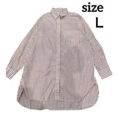 UNIQLO Ｌサイズ ストライプ ピンク シャツ オシャレ 長袖 大きめ