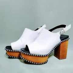 MOUSSY ウッドソール 厚底サンダル サボ ステッチ 白 Mサイズのサムネイル