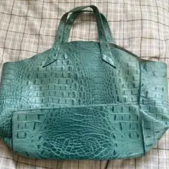 PURA アクアグリーン 本革 ハンドバッグ