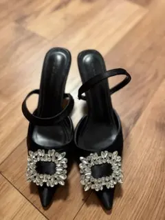 クリスタル装飾 ブラック サンダルサイズ37