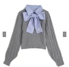 GRL k9394i リボン付き2wayレイヤード風ケーブルニットトップス
