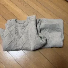 ベージュ ケーブル編み ニットセットアップ