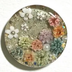 ハンドメイド　レジンヘアゴム　選べるパーツ　ドライフラワー　カーキ　お花