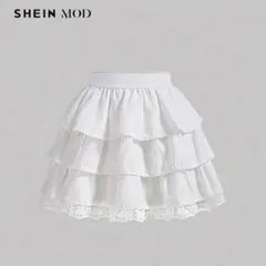 SHEIN MOD コントラストレース レイヤー ヘム スカート フリル