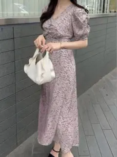 【GRL・即購入可】花柄バックリボンVネックワンピース[mc015]