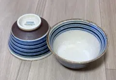 新品　完売品　波 青と白ストライプ 茶碗セット 130のサムネイル