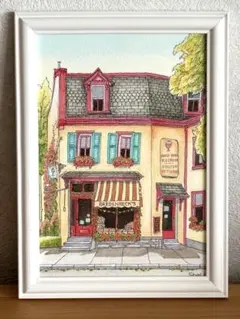 水彩画　ベーカリーアンドアイスクリームショップ　ドイツ