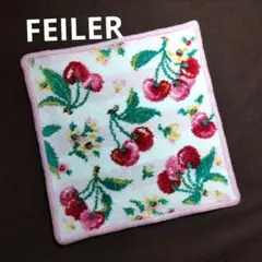 ✶FEILER タオルハンカチ ✶ チェリー 柄✶ 縁ピンク✶*