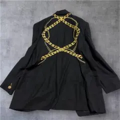 難あり ヴィンテージ 金刺繍 テーラードジャケット チェーン太陽ボタン 黒1個欠