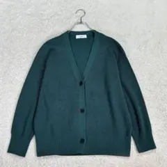 エルーラ【M】緑 リブニットカーディガン Vネック ゆったり ストレッチ 春秋冬のサムネイル
