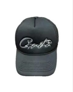 corteiz 黒の刺繍ロゴ トラッカーキャップ