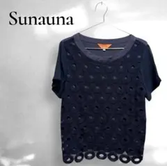 sunauna 半袖　レース　シースルー　ブラウス　ネイビー　40のサムネイル