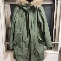 レイジブルー オリーブグリーン ファー付きロングモッズコート