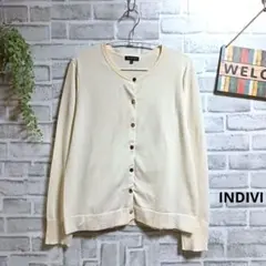 インディヴィ ニットカーディガン 美品 薄手 無地 大人可愛い 上品 ストレッチ
