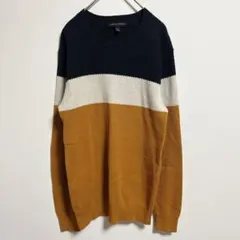 バナナリパブリック コットンニット セーター S ボーダー マスタード 春秋