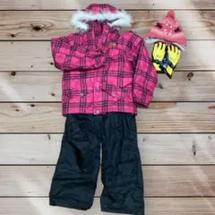 SKIING BEAR 子供用ピンクチェックスノーボードウェア　110センチ