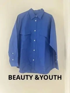 （美品）BEAUTY &YOUTH 青 長袖コットンシャツ