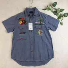 【新品】 カーニーハウス アロハシャツ デニムシャツ 刺繍 ヤシの木 Mサイズのサムネイル