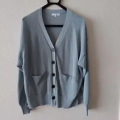 GLOBAL WORK　リブ編みカーディガン　ライトブルーSサイズ