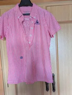 ル・コック　レディース ゴルフ シャツ 赤と白ストライプ