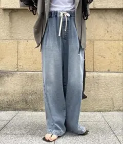 【タグ付き未使用】DOU DOU デニムワイドイージーパンツ