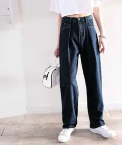 classicalelf ハイウエストデニム＆チノ タックワイドパンツ