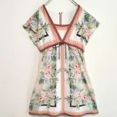グレースコンチネンタル　ワンピース　花柄　ひざ丈　総柄　ピンク　フレア　リボン