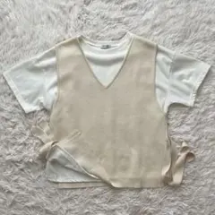 INGNI ベージュ Vネック ニットベスト× Tシャツ