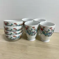 【香泉作】有田焼 花鳥図 湯呑 ＆ 小鉢 8点セット茶器 和食器