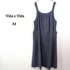 Vida e Vida リネン混ジャンパースカートMネイビーポケット付
