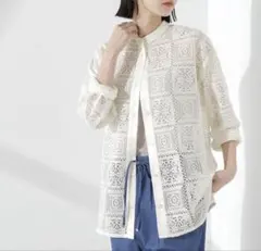 バンドカラーレースシャツ