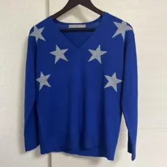 AnnaKerry スター柄 Vネックニット ブルー