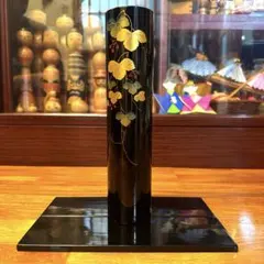 輪島塗 花瓶 黒 つた台付漆器 伝統工芸 花器 黒漆 金蒔絵 蔦 高さ約27cm