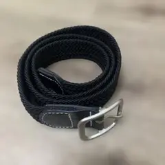 黒 編み込み ベルト シルバー バックル