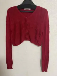 赤 クロップド丈 カーディガン 長袖　COCODEAL