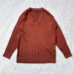 【美品】UNIQLO　ユニクロ　メリノブレンドリブVネックセーター　ブラウン　M