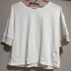 ZARA 袖口ニット 切替 Tシャツ ホワイト Sサイズ