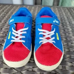 【20cm】asics 青/赤 スニーカー ベルクロ付き