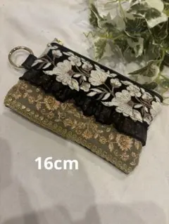 一点限り　インド刺繍リボン　マルチポーチ　16cm
