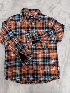 ZARA オレンジ チェック柄ネルシャツ M