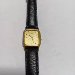 SEIKO クォーツ 腕時計 ゴールド文字盤 ブラックレザーベルトのサムネイル
