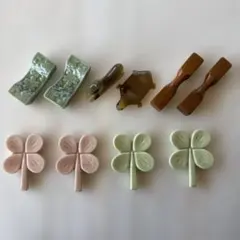 箸置き10個セット クローバー型陶器4 ・亀と猫・翡翠色桜2・木製2